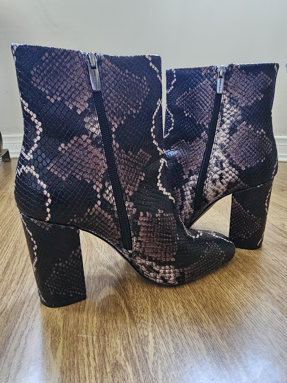 Vince Camuto Snake-Print Block Heel Ankle Boots